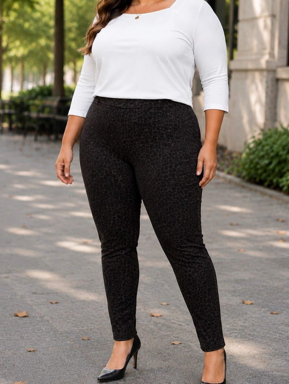 Liverpool Dark Brown Leopard Print Pull-On Skinny Pants Plus Size Quiet Luxury